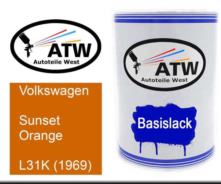 Volkswagen, Sunset Orange, L31K (1969): 500ml Lackdose, von ATW Autoteile West.